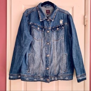 Oversized studded distressed denim jacket